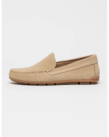 Pantofi loafer uni din piele intoarsa, Maro taupe deschis/Caramel