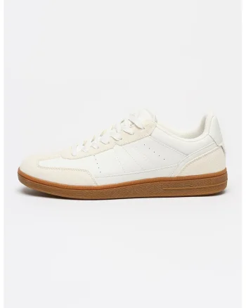 Pantofi sport low-cut cu garnituri de piele intoarsa, Alb murdar