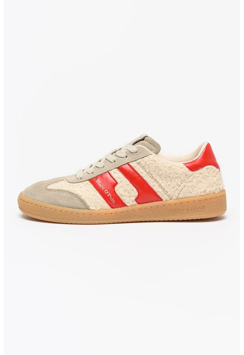 Pantofi sport low-cut cu garnituri de piele intoarsa, Alb murdar/Bej deschis