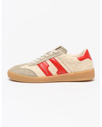 Pantofi sport low-cut cu garnituri de piele intoarsa, Alb murdar/Bej deschis