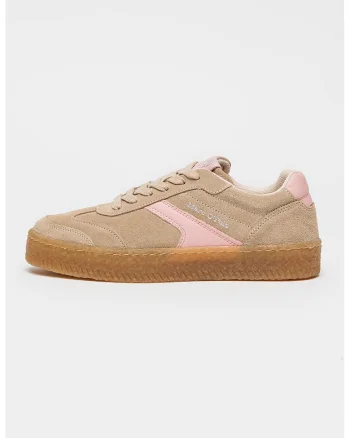Pantofi sport de piele intoarsa cu garnitura sintetica, Roz pastel/Maro taupe deschis/Caramel