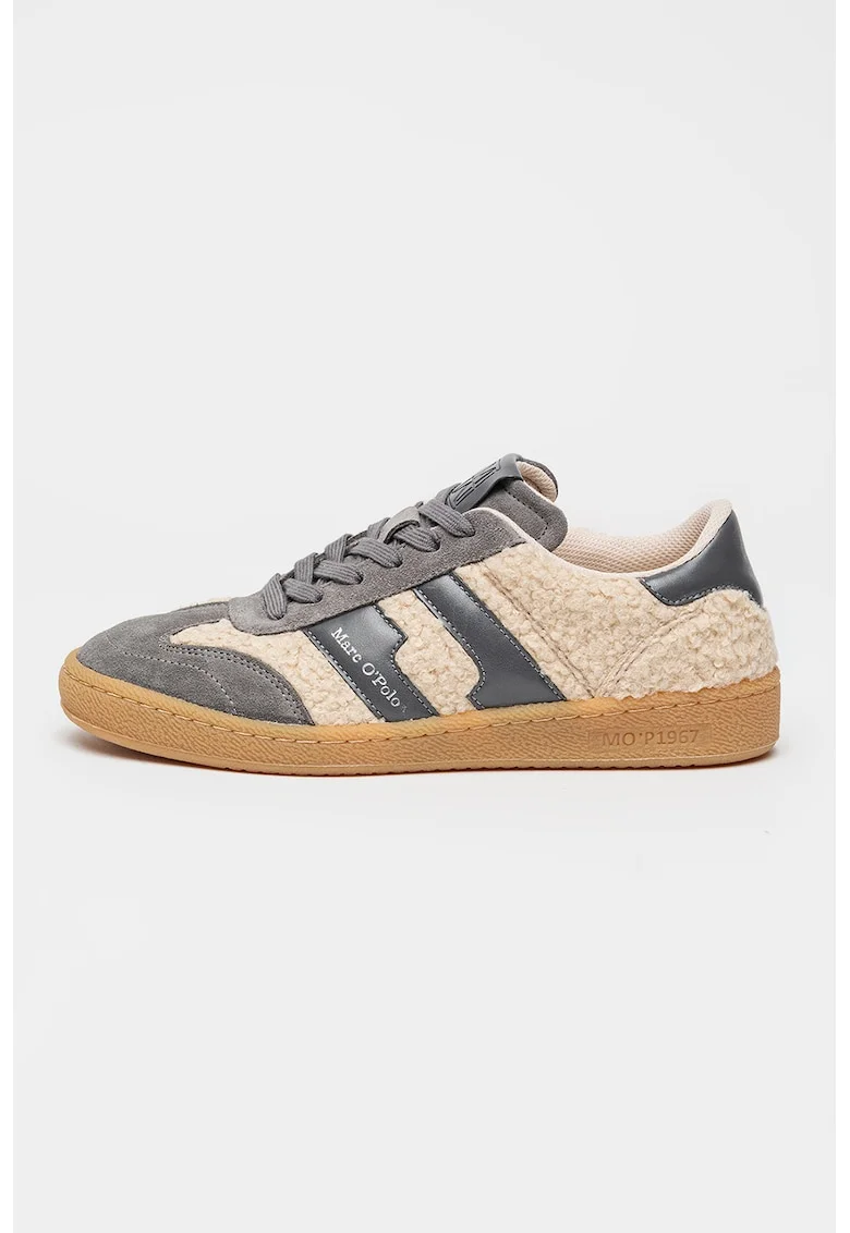 Pantofi sport low-cut cu garnituri de piele intoarsa, Gri deschis/Bej deschis