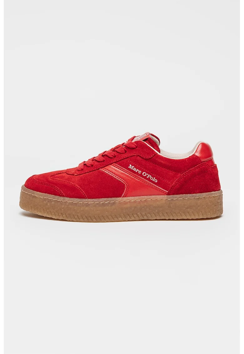 Pantofi sport de piele intoarsa cu garnitura sintetica, Rosu/Caramel