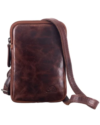 Geanta umar barbati piele naturala maro 12.5 x 18 x 3 cm, Rugged,  Maro