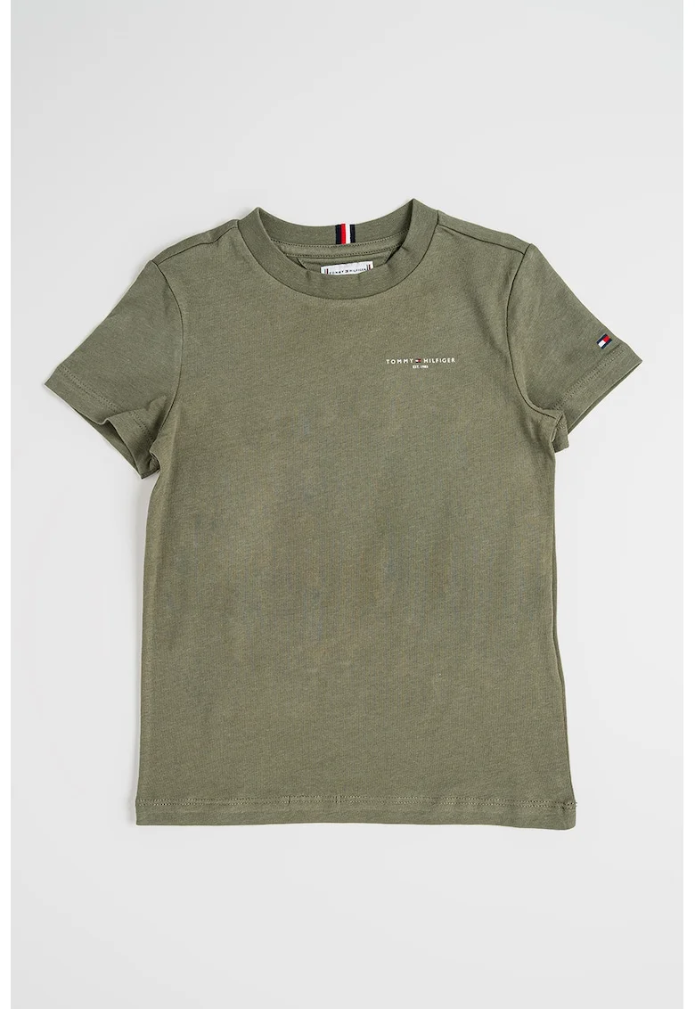 Tricou de bumbac cu decolteu la baza gatului, Kaki