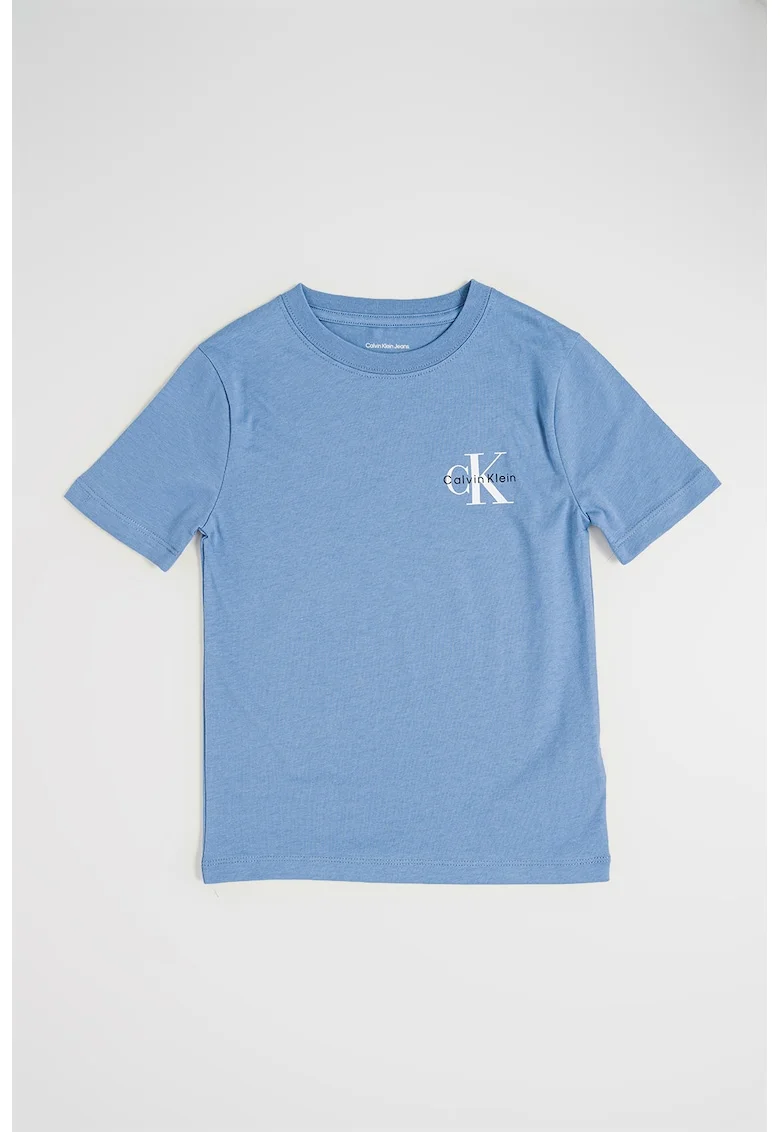 Tricou din bumbac organic cu logo, Albastru prafuit