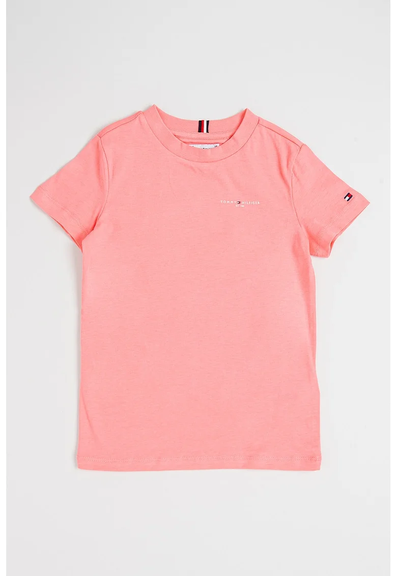Tricou de bumbac cu decolteu la baza gatului, Roz pastel