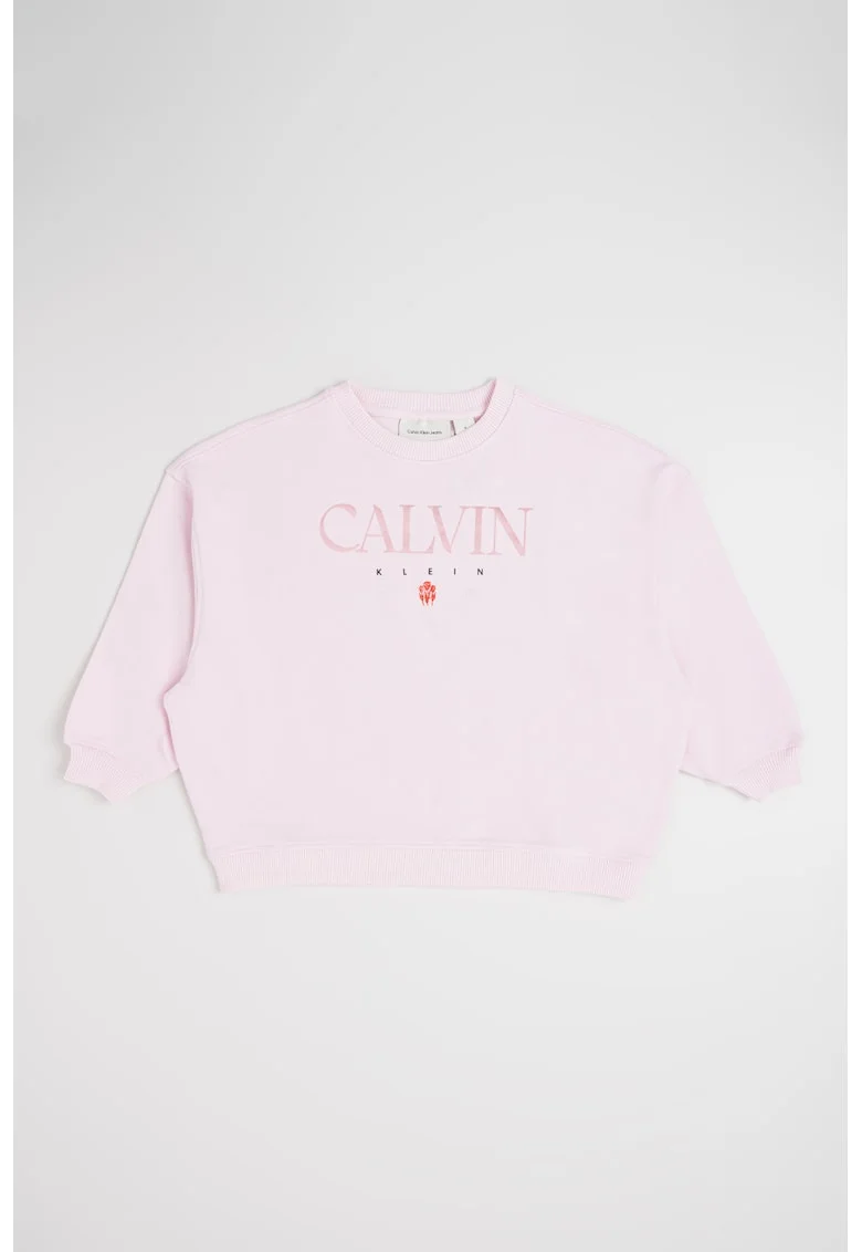 Bluza de trening cu croiala lejera si imprimeu logo, Roz deschis