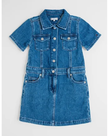 Rochie din denim cu maneci scurte, Albastru melange