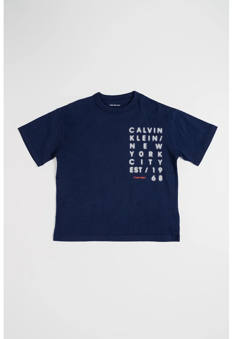 Tricou din bumbac organic cu imprimeu logo, Albastru indigo