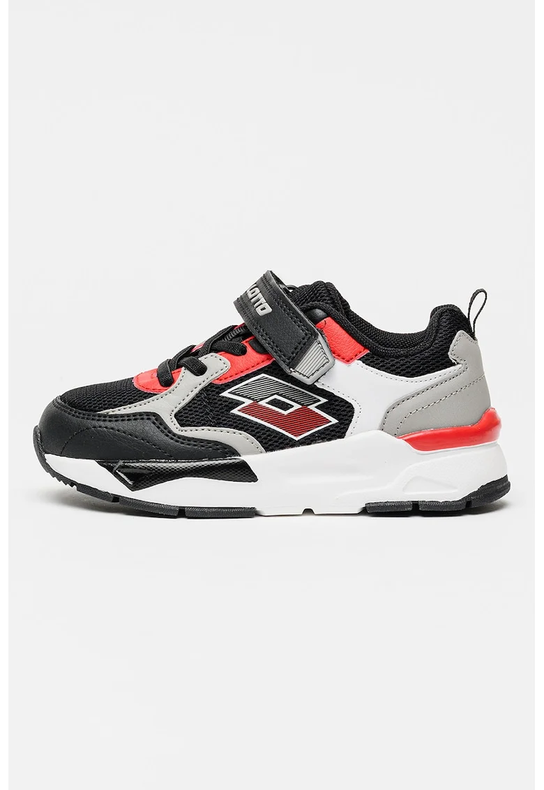 Pantofi sport Beni din plasa cu garnituri din material sintetic si velcro, Rosu/Negru
