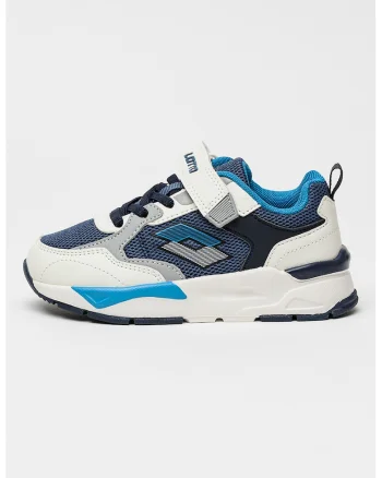 Pantofi sport Beni din plasa cu garnituri din material sintetic si velcro, Alb/Bleumarin