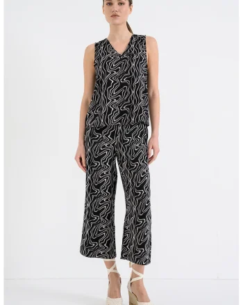 Pantaloni cu croiala ampla, Negru/Alb murdar