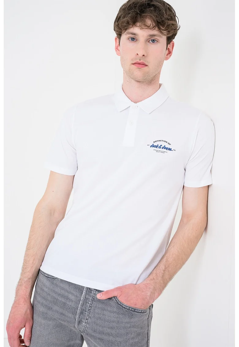 Tricou polo cu imprimeu logo pe piept Brandon, Alb