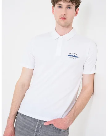 Tricou polo cu imprimeu logo pe piept Brandon, Alb