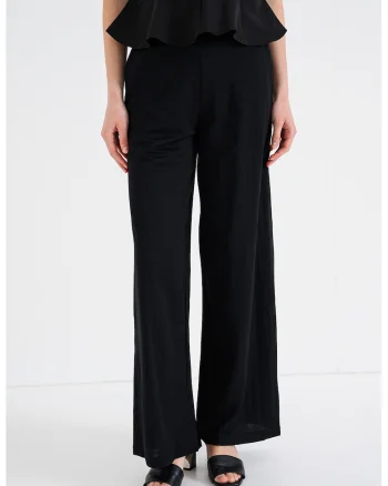 Pantaloni relaxed fit cu snur, Negru