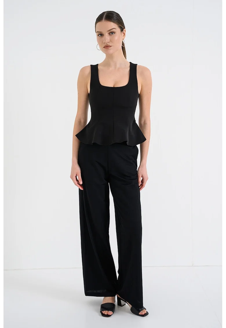 Bluza cu terminatie evazata, fara maneci, Negru