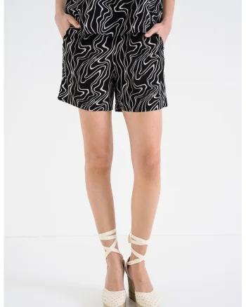 Pantaloni scurti cu imprimeu abstract, Negru/Alb murdar