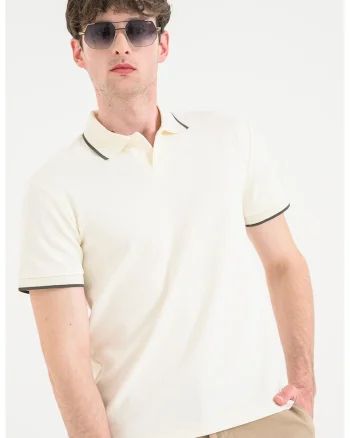 Tricou polo cu model uni, Crem