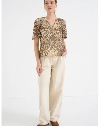 Bluza cu animal print Smilla, Maro/Crem