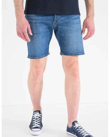 Blugi scurti din denim cu buzunare, Albastru melange