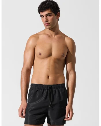 Pantaloni scurti de baie cu imprimeu logo, Negru
