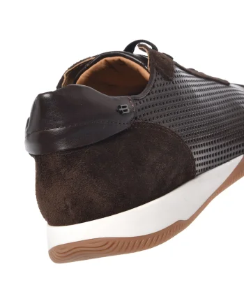 Pantofi sport de piele si piele intoarsa cu perforatii, Maro inchis