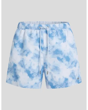Pantaloni scurti de baie cu imprimeu, Alb/Albastru