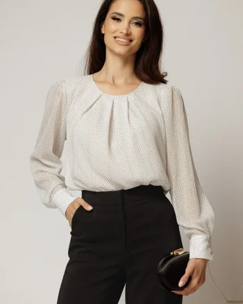Bluza alba eleganta cu buline si fir lurex