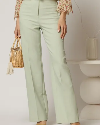 Pantaloni dama verzi croi drept cu adaos de viscoza