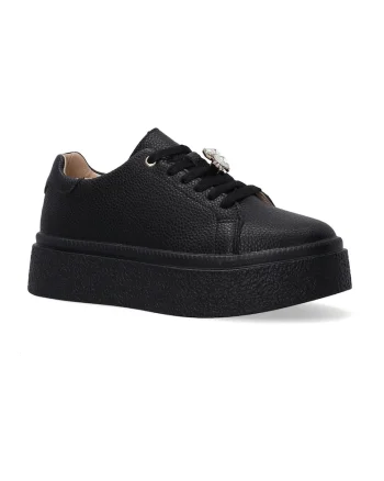 Pantofi sport din piele cu talpa flatform si garnitura cu strasuri