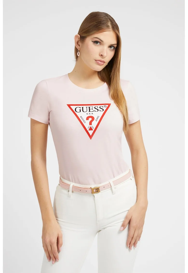 Tricou din bumbac cu imprimeu logo, Roz pastel