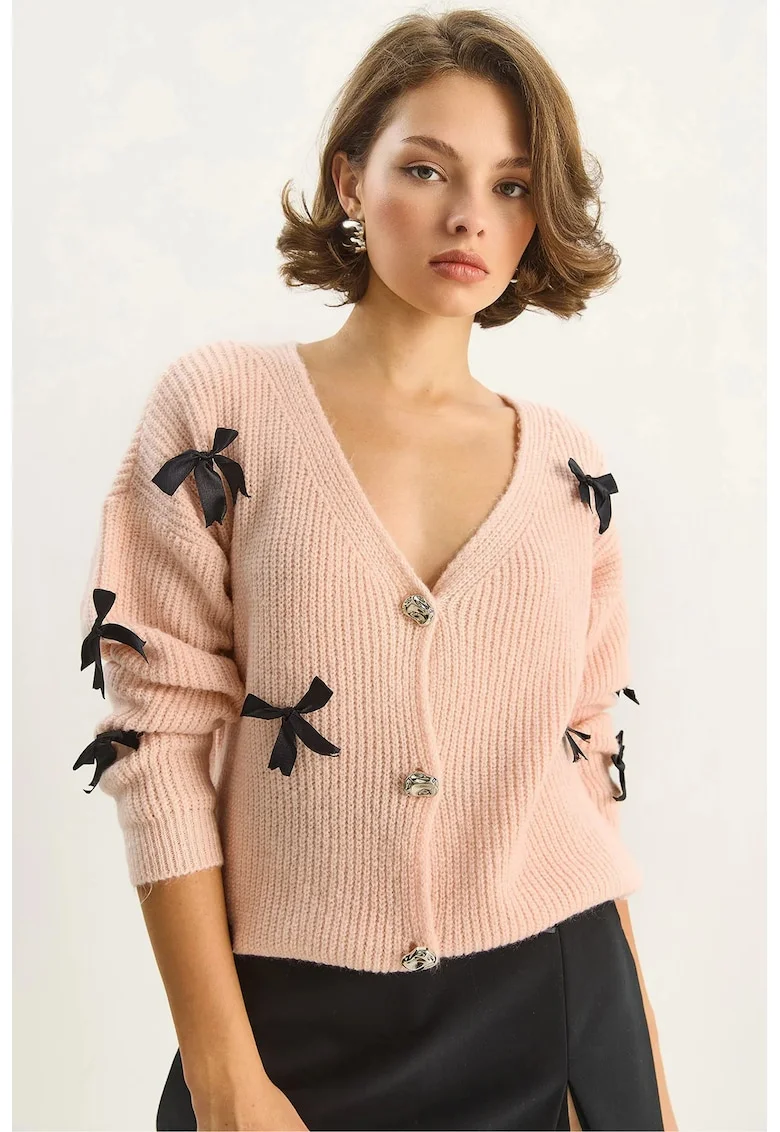 Cardigan, HiCCUP, Oversize, Detalii Funda, Roz Pudrat, Tricot,