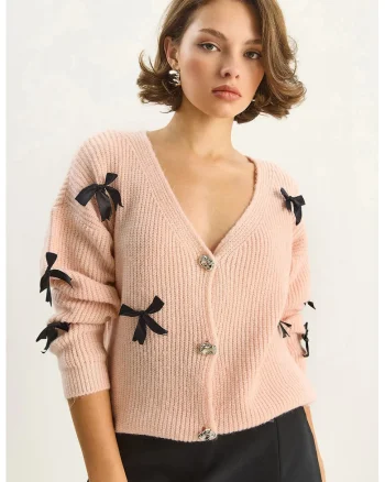 Cardigan, HiCCUP, Oversize, Detalii Funda, Roz Pudrat, Tricot,