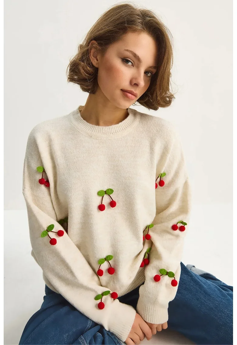 Pulovere dama, HiCCUP, Pulover tricotat, Bej Natural, Tricot,