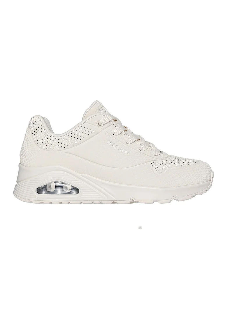Pantofi sport flatform Uno Shiny Scale cu detali reflectorizant, Alb murdar