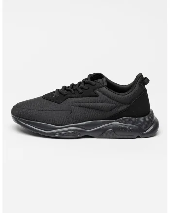 Pantofi sport cu sireturi si model logo, Negru