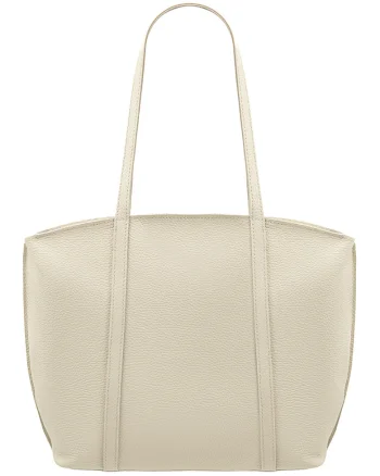 Geanta shopper din piele cu fermoar, Crem