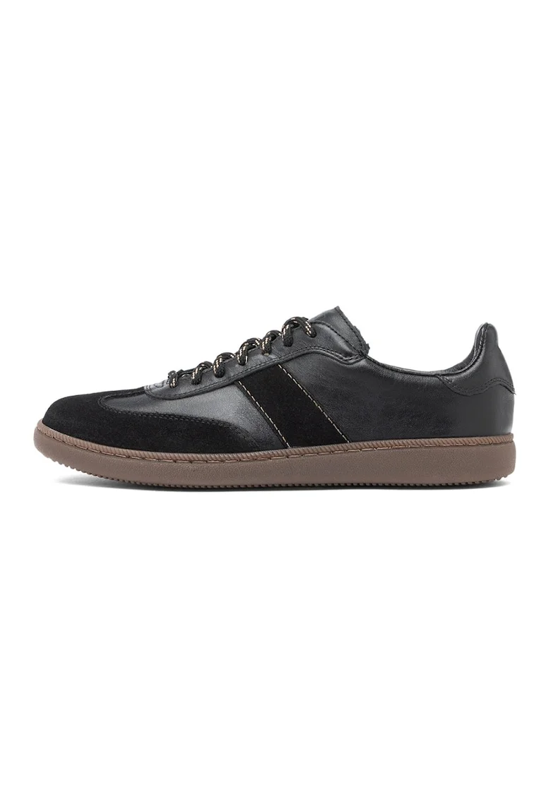 Pantofi sport low-cut de piele cu garnituri de piele intoarsa, Negru