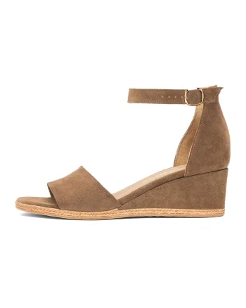 Sandale wedge de piele intoarsa, Maro taupe