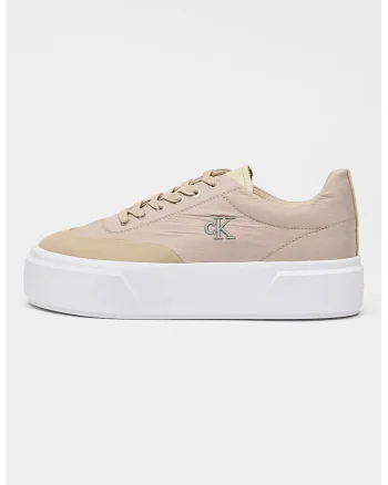 Pantofi sport flatform cu detaliu cu monograma brodata, Maro nisip