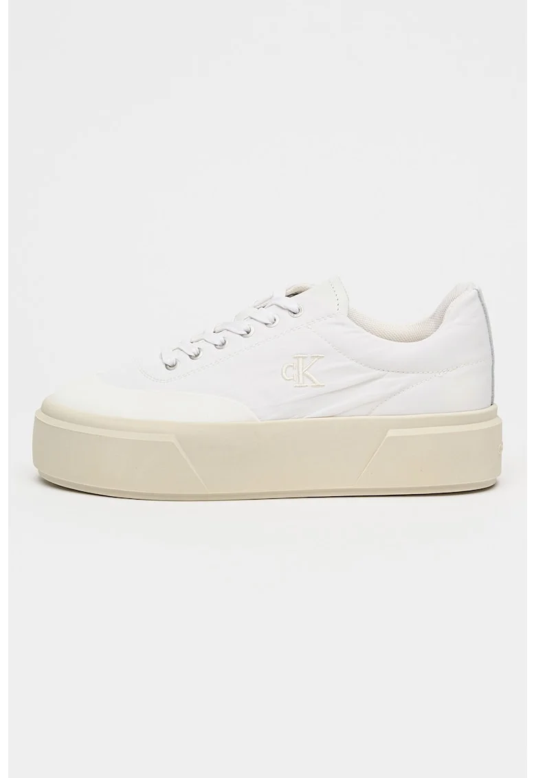 Pantofi sport flatform cu detaliu cu monograma brodata, Alb optic