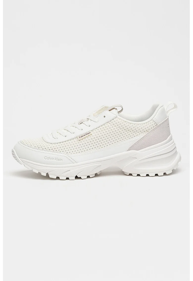 Pantofi sport din plasa cu garnituri din piele ecologica Hike, Alb murdar