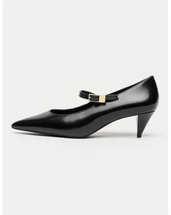 Pantofi Mary Jane din piele cu varf ascutit, Negru