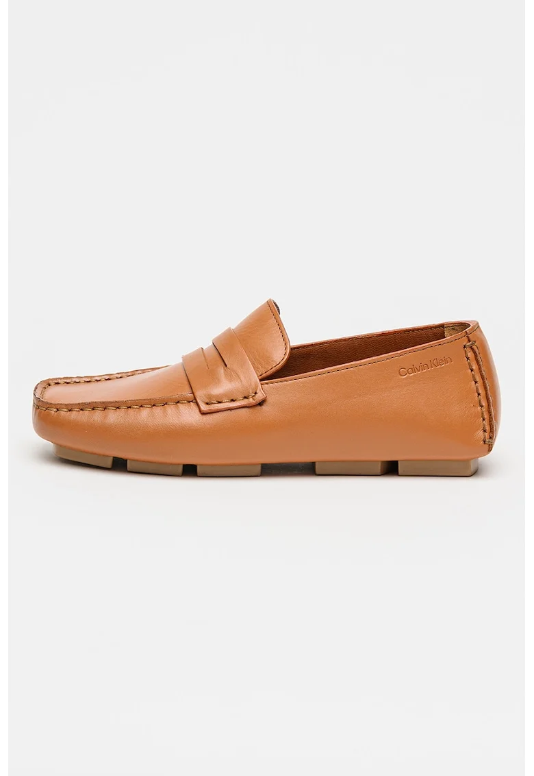 Pantofi loafer din piele cu varf patrat Driver, Maro scortisoara