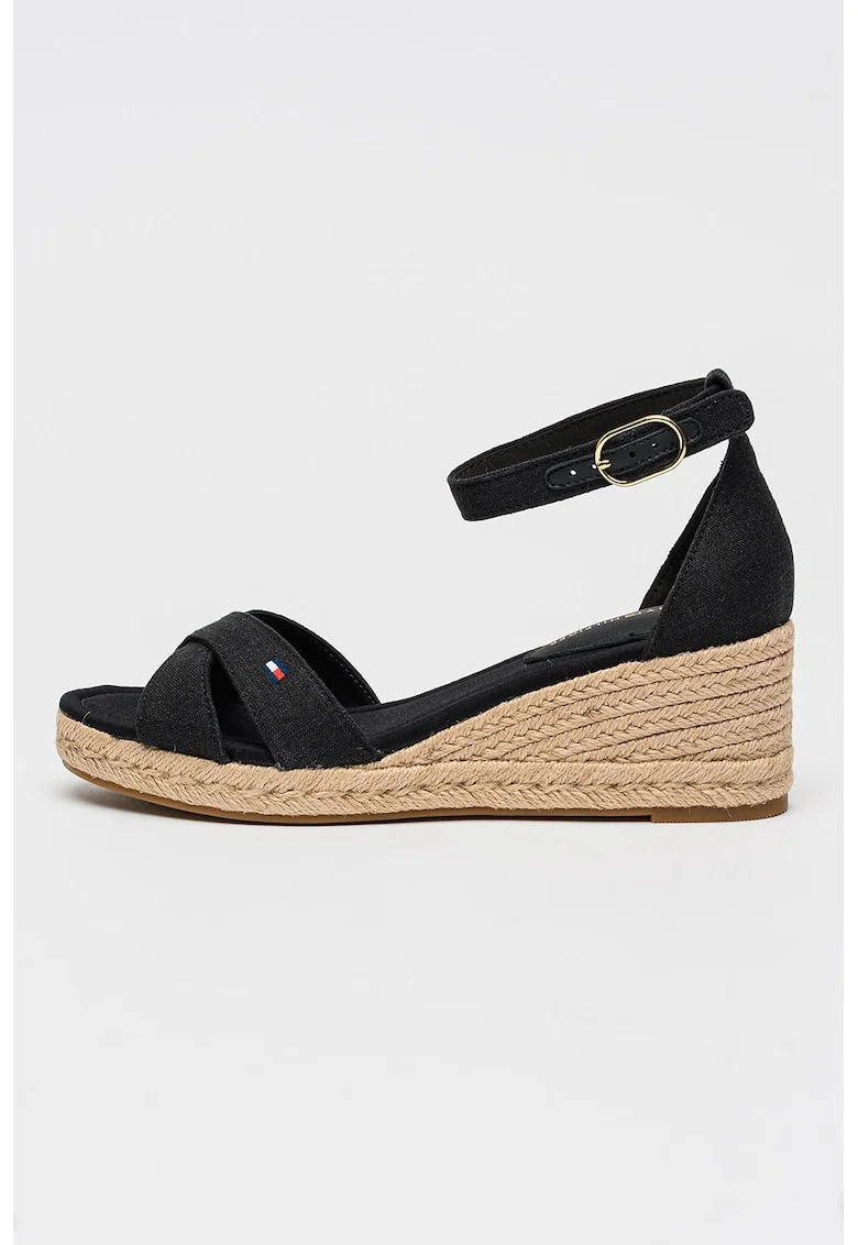Sandale cu talpa wedge din iuta, Negru