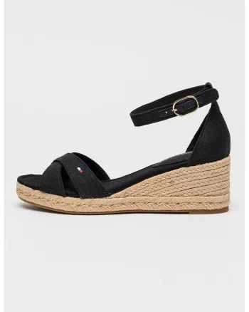 Sandale cu talpa wedge din iuta, Negru