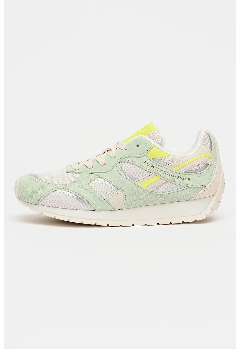 Pantofi sport cu garnituri din piele intoarsa Chic, Ecru/Verde fistic