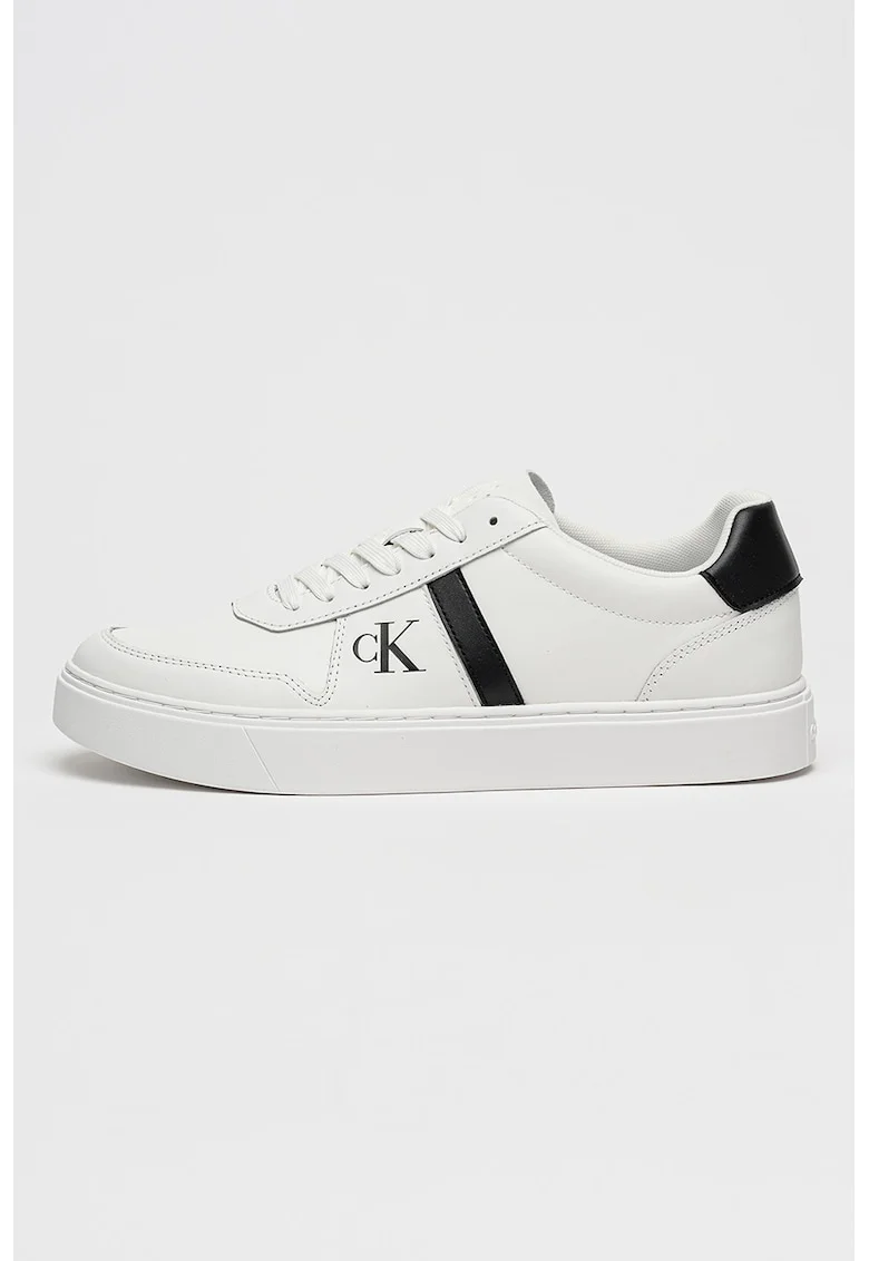 Pantofi sport din piele cu imprimeu logo lateral, Alb