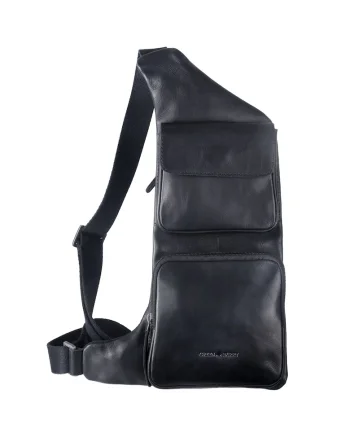 Geanta umar barbati piele naturala negru 25 x 38 cm, Pure Black,  Negru
